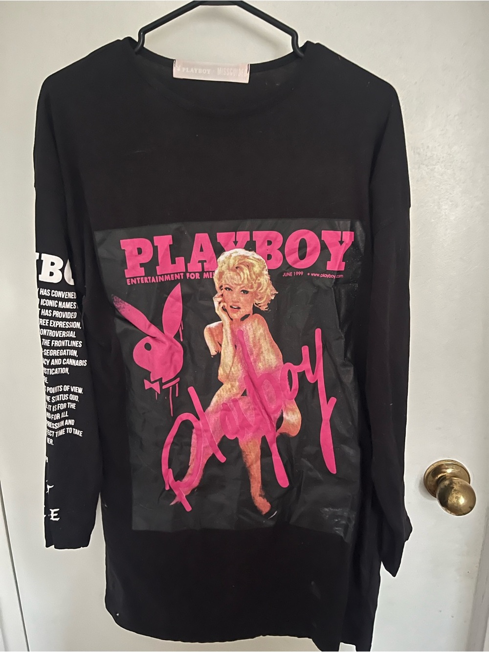 Playboy Graphic Long-Sleeve Top in Black and Hot Pink
